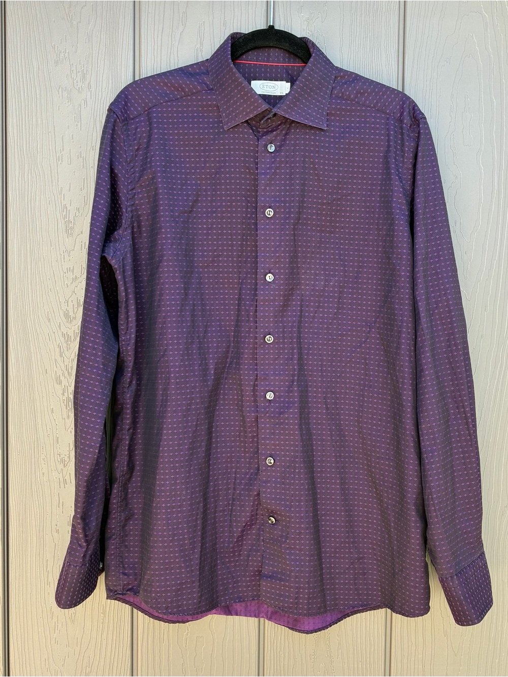 Eton Mens Purple Long Sleeve Collared Dress Shirt Size Large 42 16.5 Europe Made